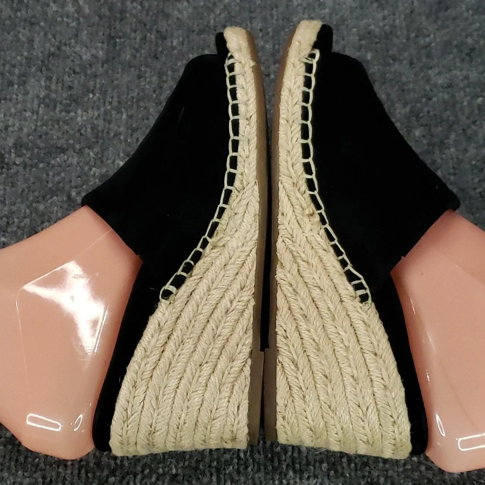 Vionic Kadyn Shoes Womens Size 6.5 Black Wedge Espadrille Slide Sandals Open Toe